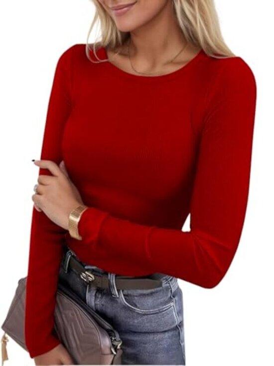 Tops - 🆕 Womens Long Sleeve Stretch Crewneck Ribbed Knit Tops Slim Fitted Underscrubs
